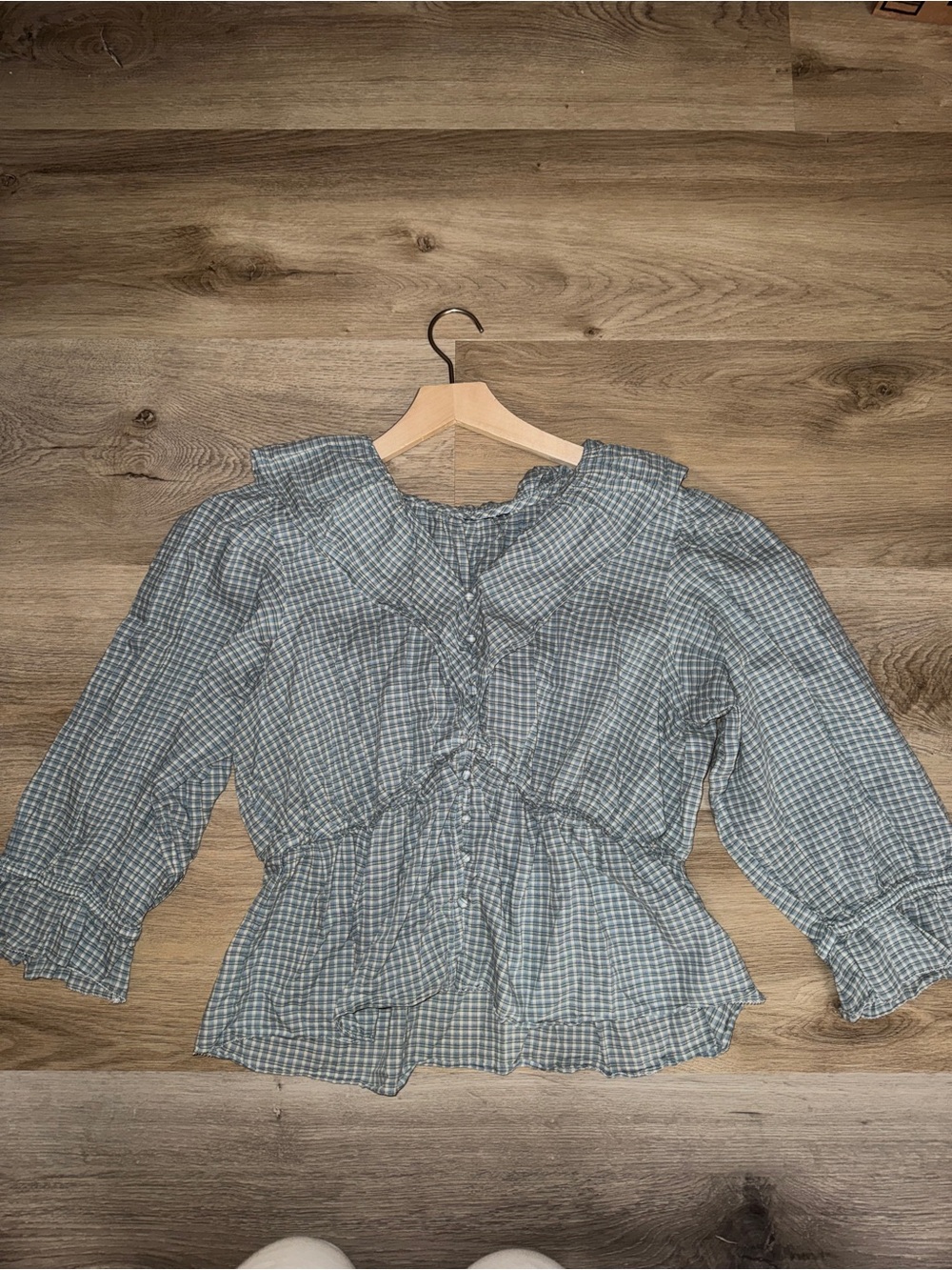 Blue Gingham Ruffle Peasant Top - Picture 3 of 6